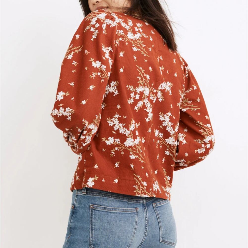 Madewell Corduroy Shirred-Sleeve Button-Front Top Farmstand Bouquet Womens L - Picture 2 of 7